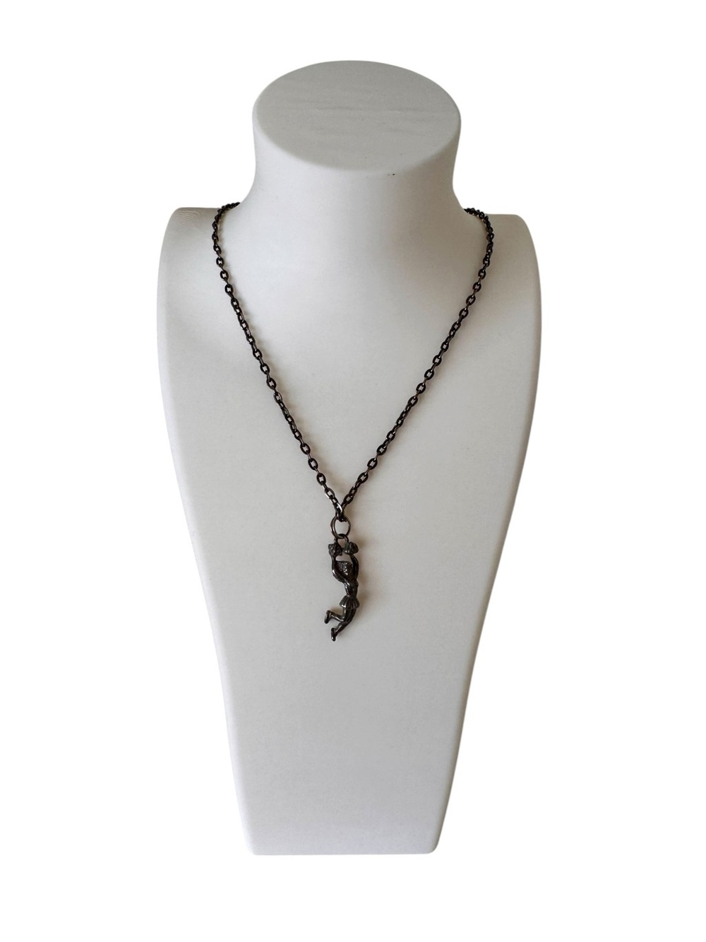 Black Cheerleader Charm Pendant Necklace Gunmetal Sporty Charm Necklace
